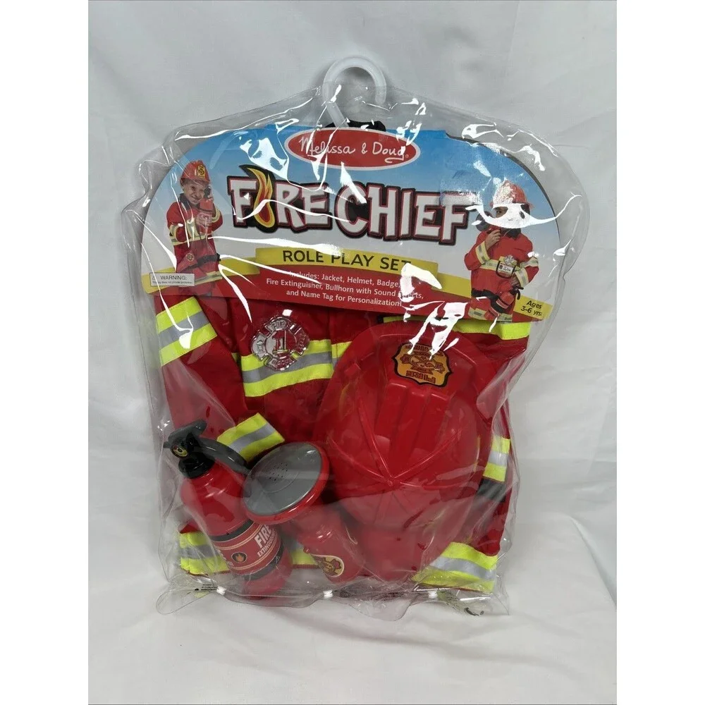 Melissa & Doug Fire Fighter Chief Fireman Costume Extinguisher Bullhorn Working